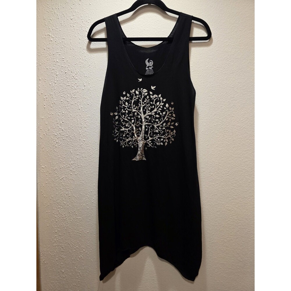 Be Me Tree Of Life Cottagecore Garden Tee Shirt Dress Womens Size F Black Boho